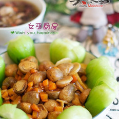 草菇上海青配杂豆粥