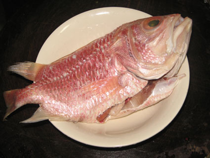将红鲷鱼开膛去鳞清洗干净,用盐腌一下.
